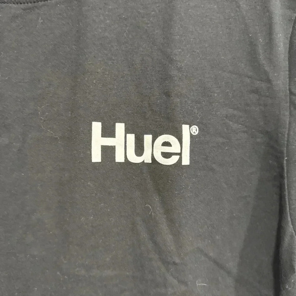Huel T-Shirt Mens L Black Logo Crew Neck Short Sleeves Cotton Stretch Euc - Picture 2 of 5